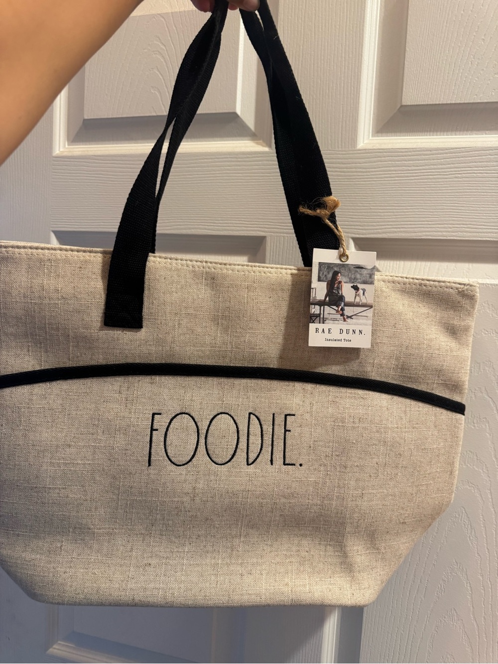 Rae Dunn Beige Canvas Tote with Black Accents